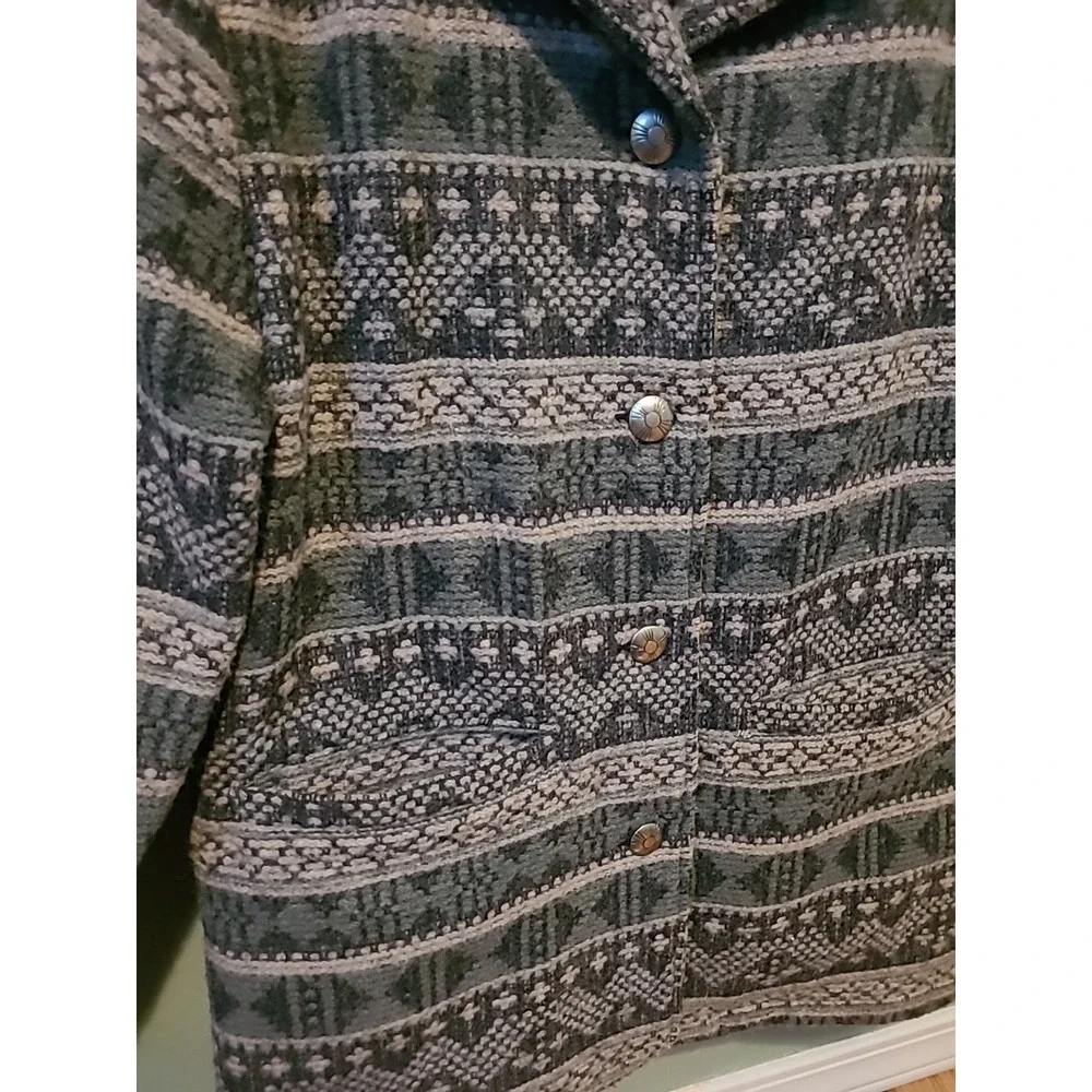 Vintage Woolrich Wool Long Coat Southwestern Aztec Print‎ Sage Women's Large